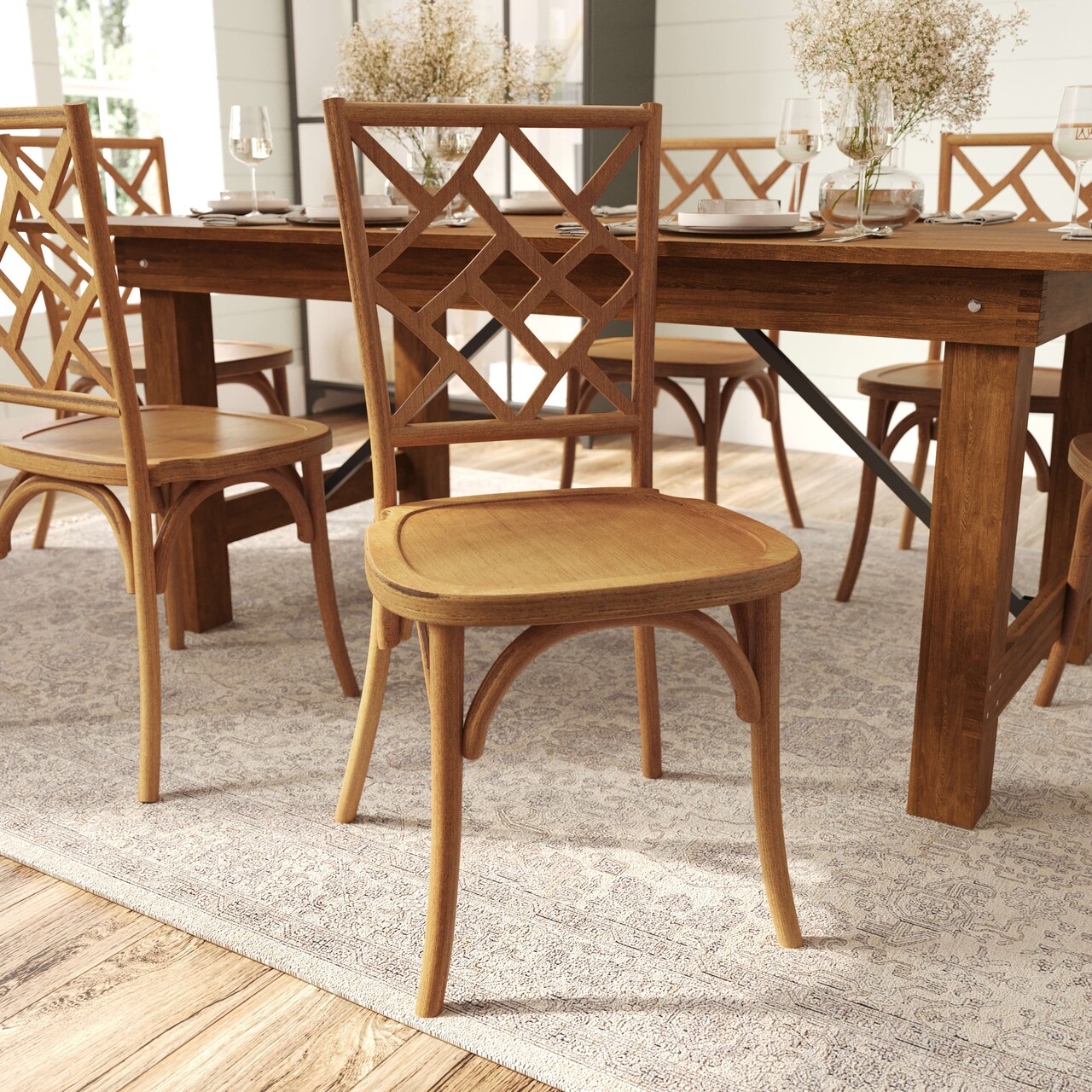 Merrick Lane Mara Solid Wood Dining Chair with Stackable Design, Ornate Seat Back Accenting, and Elegant Finish